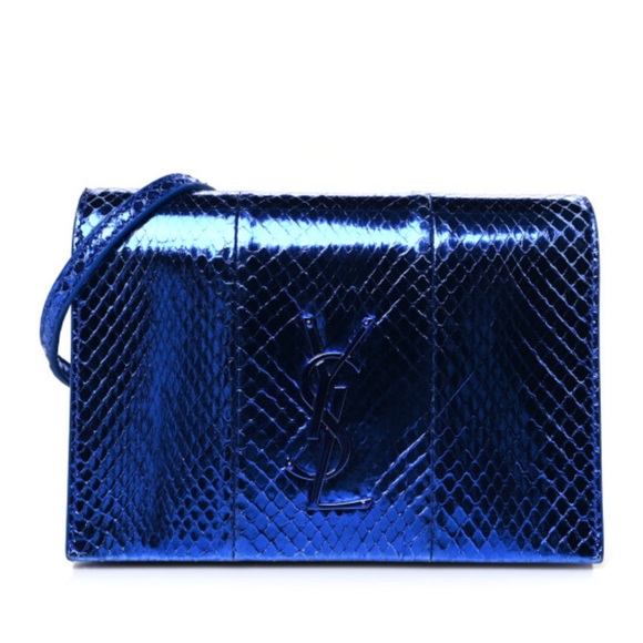 Yves Saint Laurent Handbags - YSL crossbody Metallic Ayers Monogram Toy Kate Strap Wallet Blue Black